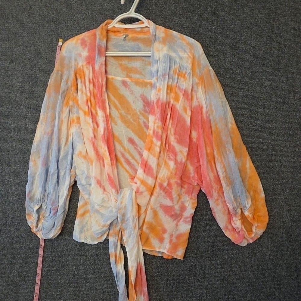 YFB Blouse Womens S Multicolor Tie Dye Kimono Balloon Sleeve Wrap Top Boho
